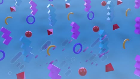 Animation-Sich-Bewegender-Formen-Und-Punkte-Auf-Blauem-Hintergrund