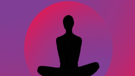 Animation-of-woman-meditating-silhouette-on-purple-background