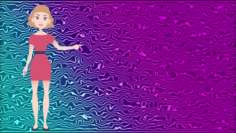 Animation-of-woman-icon-over-colorful-moving-background