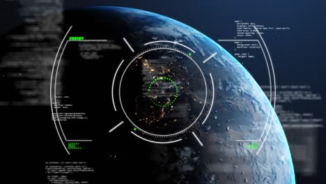 Animation-of-data-processing-over-scope-and-globe-in-background