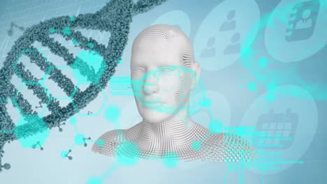 Animation-Von-DNA-Und-Vielfältiger-Datenverarbeitung-über-Menschlichem-Modell-Auf-Blauem-Digitalem-Hintergrund