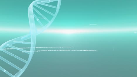Animation-of-dna-rotating-over-green-background-with-data-processing