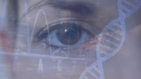 Animation-Einer-Sich-Drehenden-DNA-Schnur-Und-Datenverarbeitung-über-Frauen