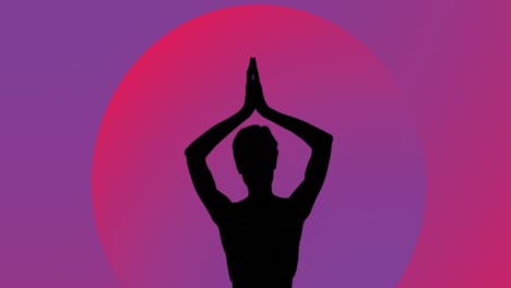 Animation-of-woman-meditating-silhouette-on-purple-background