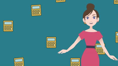 Animation-of-woman-talking-over-calculator-icons