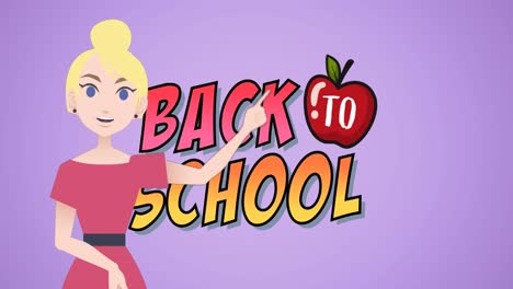 Animation-of-woman-talking-over-back-to-school-text