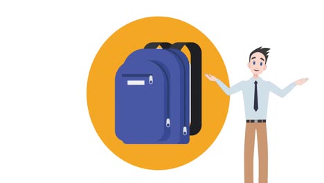 Animation-of-man-talking-over-school-bag-icon