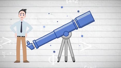 Animation-Eines-Mannes,-Der-über-Das-Teleskopsymbol-Spricht