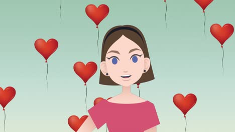 Animation-of-woman-talking-over-heart-balloons