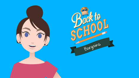 Animation-of-woman-talking-over-back-to-school-text