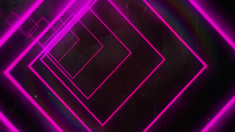 Animation-of-glowing-neon-pink-abstract-tunnel-with-circles-moving-on-black-background