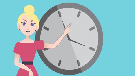 Animation-of-woman-talking-over-clock-icon