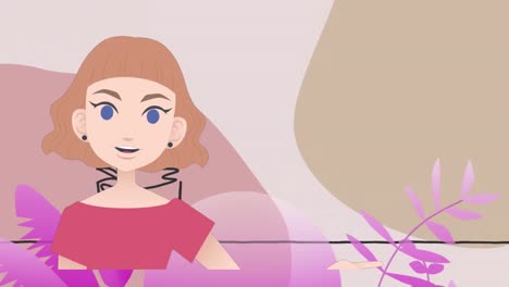 Animation-Einer-Frau,-Die-über-Pflanzensymbole-Spricht