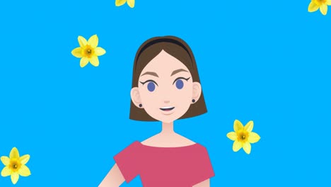 Animation-Einer-Frau,-Die-über-Blumensymbole-Spricht