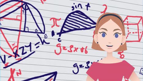 Animation-of-woman-talking-over-mathematical-equations
