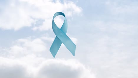 Animation-of-blue-ribbon-over-cloudy-sky