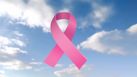 Animation-of-pink-ribbon-over-cloudy-sky
