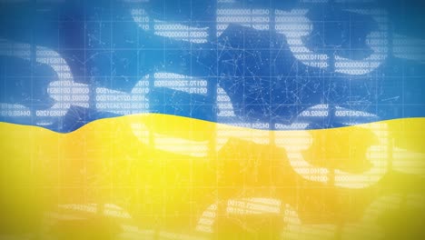 Animation-Von-Ketten-Und-Formen-über-Der-Flagge-Der-Ukraine