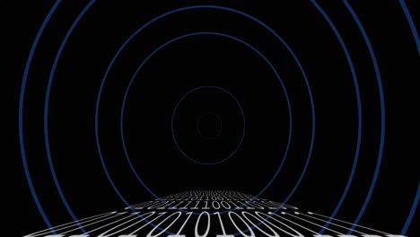 Animation-of-binary-coding-and-circles-on-black-background