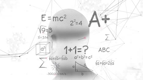 Animation-Von-Digitalem-Kopf-Und-Mathematischen-Gleichungen-Auf-Weißem-Hintergrund