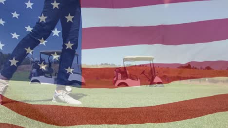 Animation-of-golfer-over-waving-usa-flag