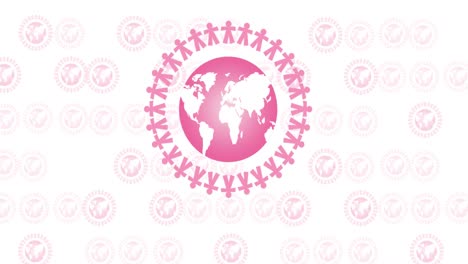 Animation-of-pink-globe-icon-over-white-background