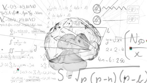 Animation-of-digital-brain-and-mathematical-equations-on-white-background
