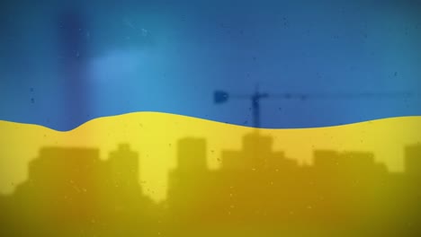 Animation-of-building-site-over-flag-of-ukraine