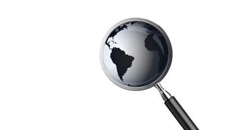 Animation-of-world-map-and-magnifying-glass-over-white-background