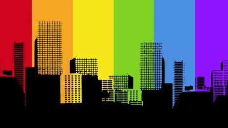 Animation-of-model-of-city-over-rainbow