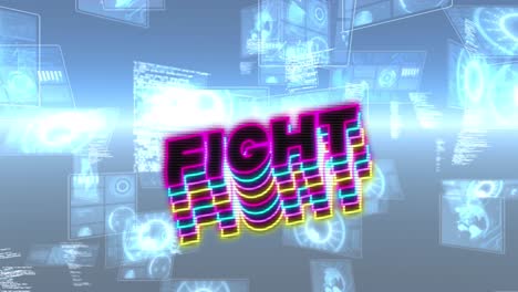 Animation-of-fight-text-and-data-processing-on-black-background
