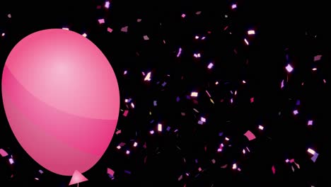 Animation-of-balloon-and-falling-confetti-over-black-background