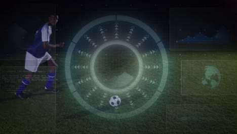 Animation-Verschiedener-Datenverarbeitung-über-Einen-Afroamerikanischen-Männlichen-Fußballspieler-Im-Stadion