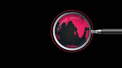 Animation-of-world-map-and-magnifying-glass-over-black-background
