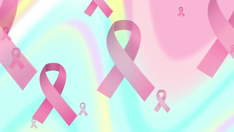 Animation-of-pink-ribbons-over-colorful-background