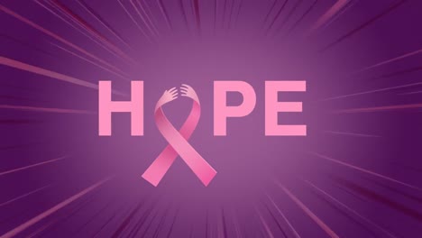 Animation-of-pink-ribbon-and-hope-text-over-purple-background