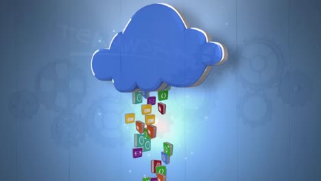 Animation-of-cloud-with-icons-over-blue-background-with-gears