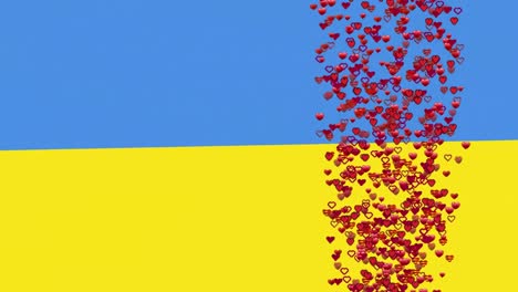 Animation-Von-Herzen,-Die-über-Der-Flagge-Der-Ukraine-Schweben