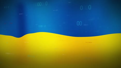 Animation-Von-Finanzdaten-über-Der-Flagge-Der-Ukraine