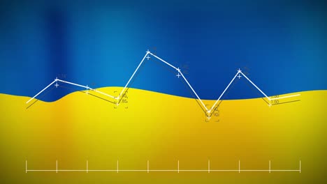 Animation-Von-Finanzdaten-Und-Diagramm-über-Der-Flagge-Der-Ukraine