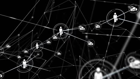 Animation-of-network-of-connections-with-people-icons-with-glowing-spots