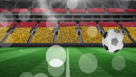 Animation-of-soccer-balls-over-stadium-with-german-flag-stands