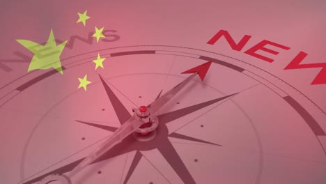 Animation-of-compass-and-news-over-flag-of-china
