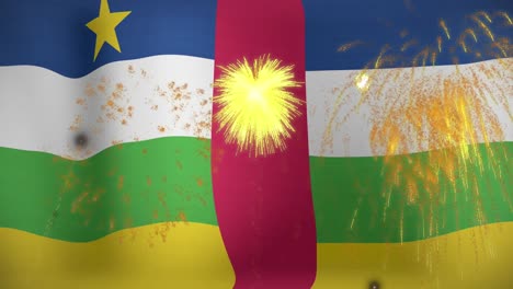 Animación-De-Confeti-Sobre-La-Bandera-De-La-República-Centroafricana