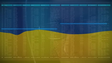 Animación-De-Un-Hacker-Caucásico-Y-Procesamiento-De-Datos-Sobre-La-Bandera-De-Ucrania