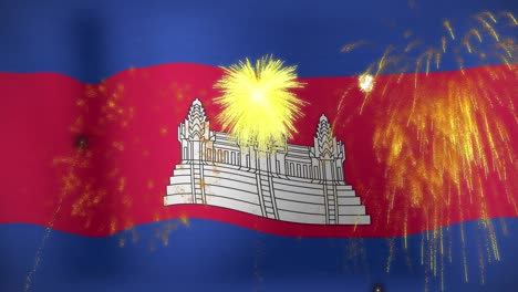 Animación-De-Fuegos-Artificiales-Sobre-La-Bandera-De-Camboya