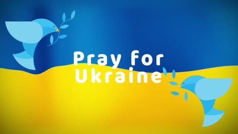 Animation-of-pray-for-ukraine-and-dove-over-flag-of-ukraine