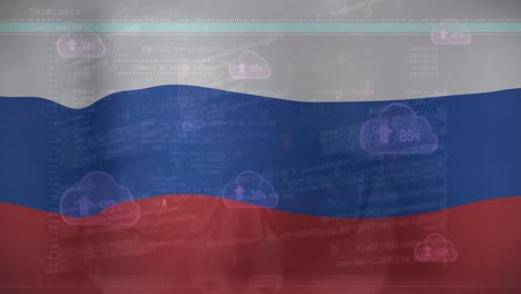 Animation-Der-Datenverarbeitung-über-Der-Flagge-Russlands