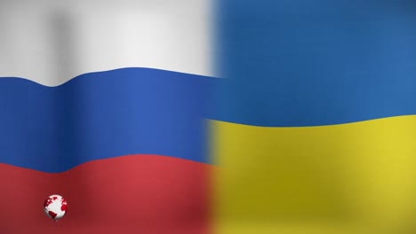 Animation-of-globe-and-news-over-flag-of-ukraine-and-russia