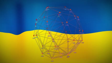 Animation-Von-Finanzdaten-Und-Verbindungen-über-Der-Flagge-Der-Ukraine